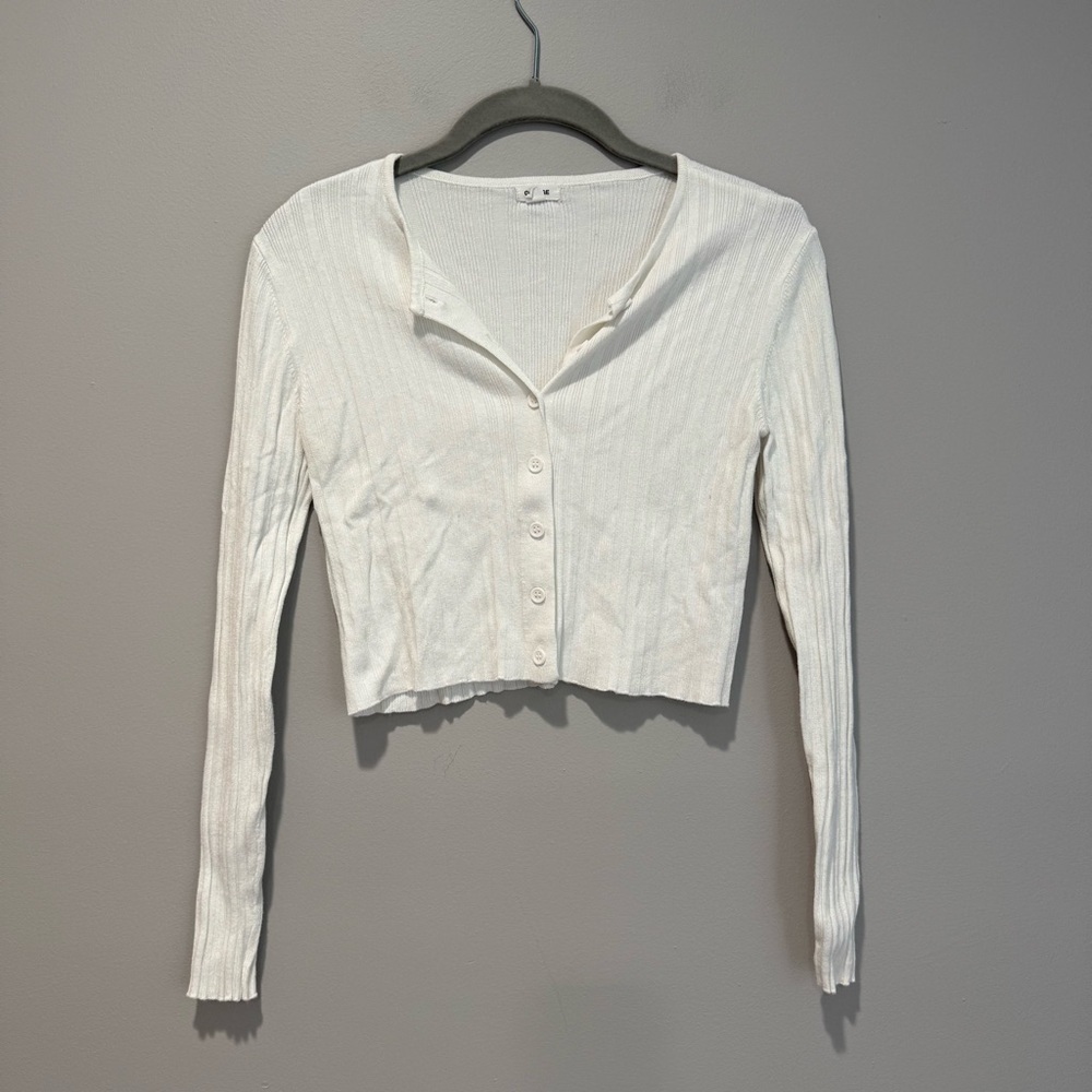 Garage White Ribbed Button-Up Cardigan